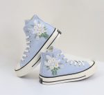 Custom Embroidered Converse Chuck 70s – Bridal Blue Sneakers With Wedding Date