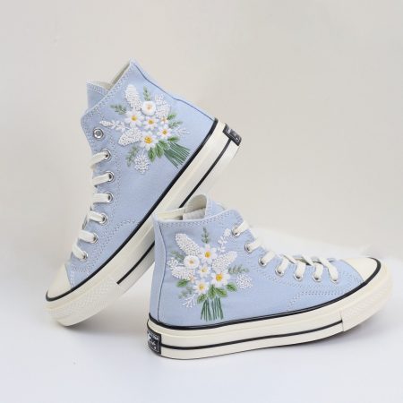 Custom Embroidered Converse Chuck 70s – Bridal Blue Sneakers With Wedding Date