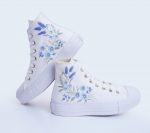 Custom Wedding Platform Sneakers – White Flower Embroidered Bride & Bridesmaid Shoes