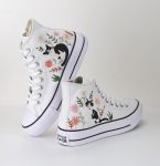 Custom Cat Embroidered Converse Platform – Heart & Cat Sneakers, Unique Gift for Her