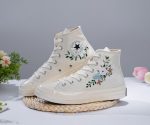 Custom Fall Wedding Flower Embroidered Converse – White Bouquet Boho Bride Shoes
