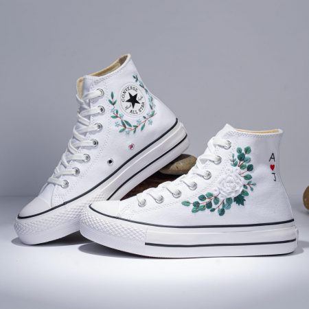 Custom Fall Wedding Flower Embroidered Converse – Boho Bride Wedding Shoes